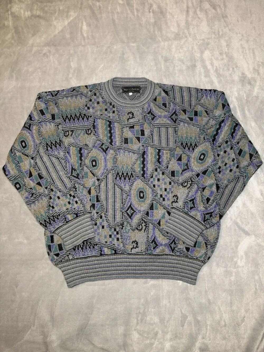Vintage Marco Bandini Multicolor Coogi Style Knit Sweater Mens Med. Geometric
